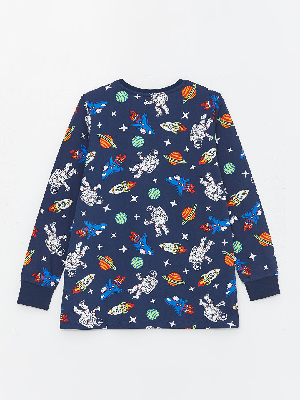 Lacivert Bisiklet Yaka Baskılı Uzun Kollu Erkek Çocuk Pijama Takımı-4