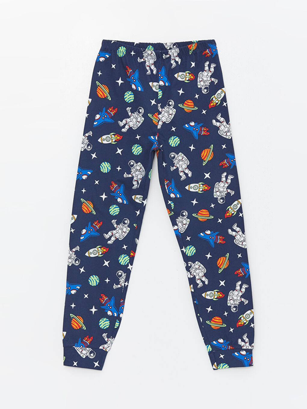 Lacivert Bisiklet Yaka Baskılı Uzun Kollu Erkek Çocuk Pijama Takımı-5