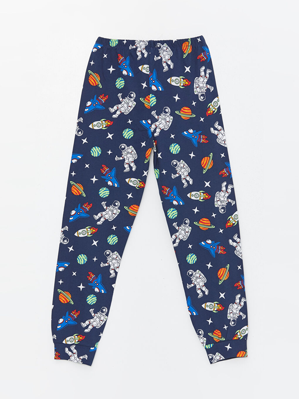 Lacivert Bisiklet Yaka Baskılı Uzun Kollu Erkek Çocuk Pijama Takımı-6