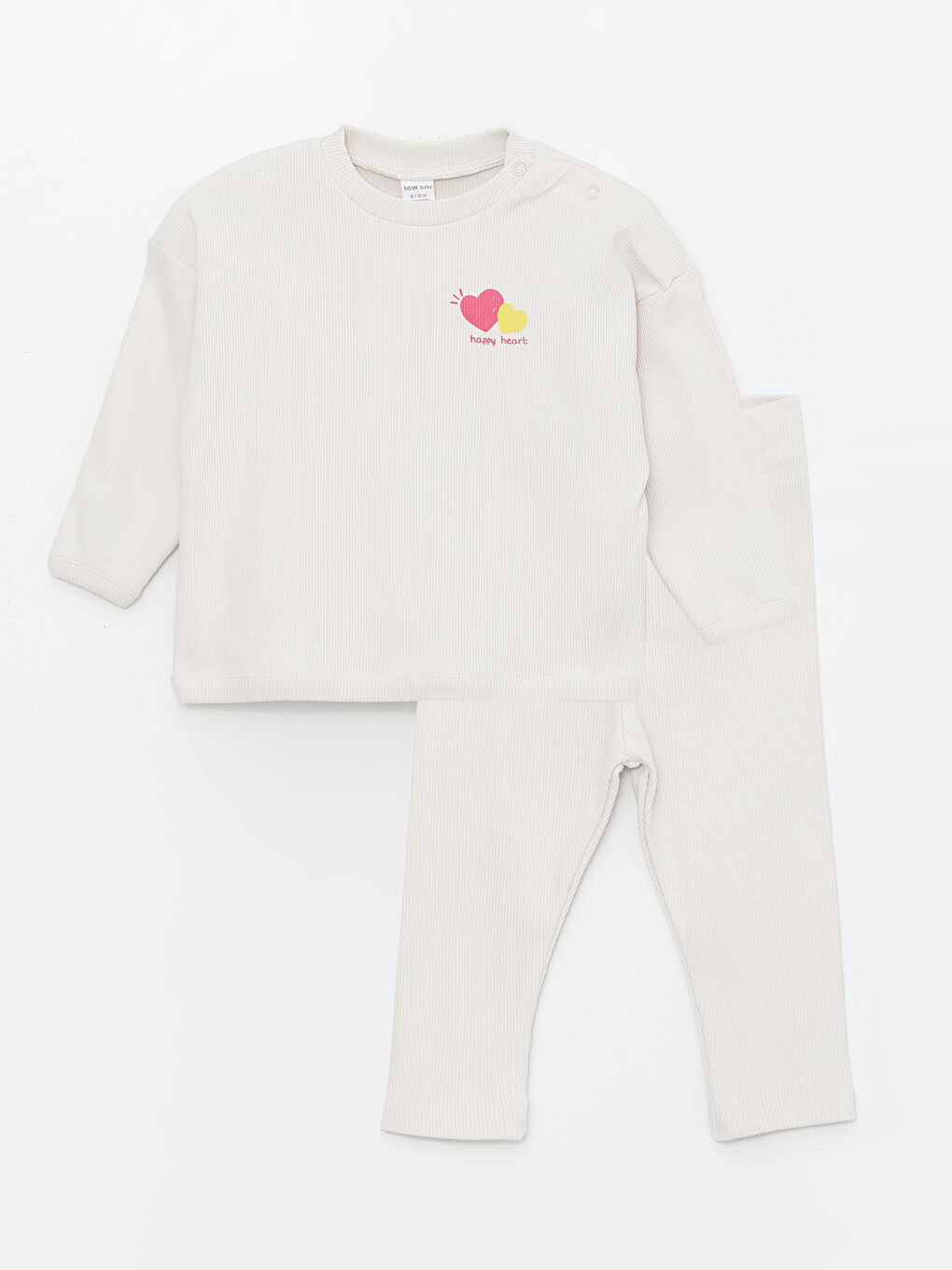 Bej Bisiklet Yaka Uzun Kollu Kız Bebek Sweatshirt ve Tayt 2'li Takım