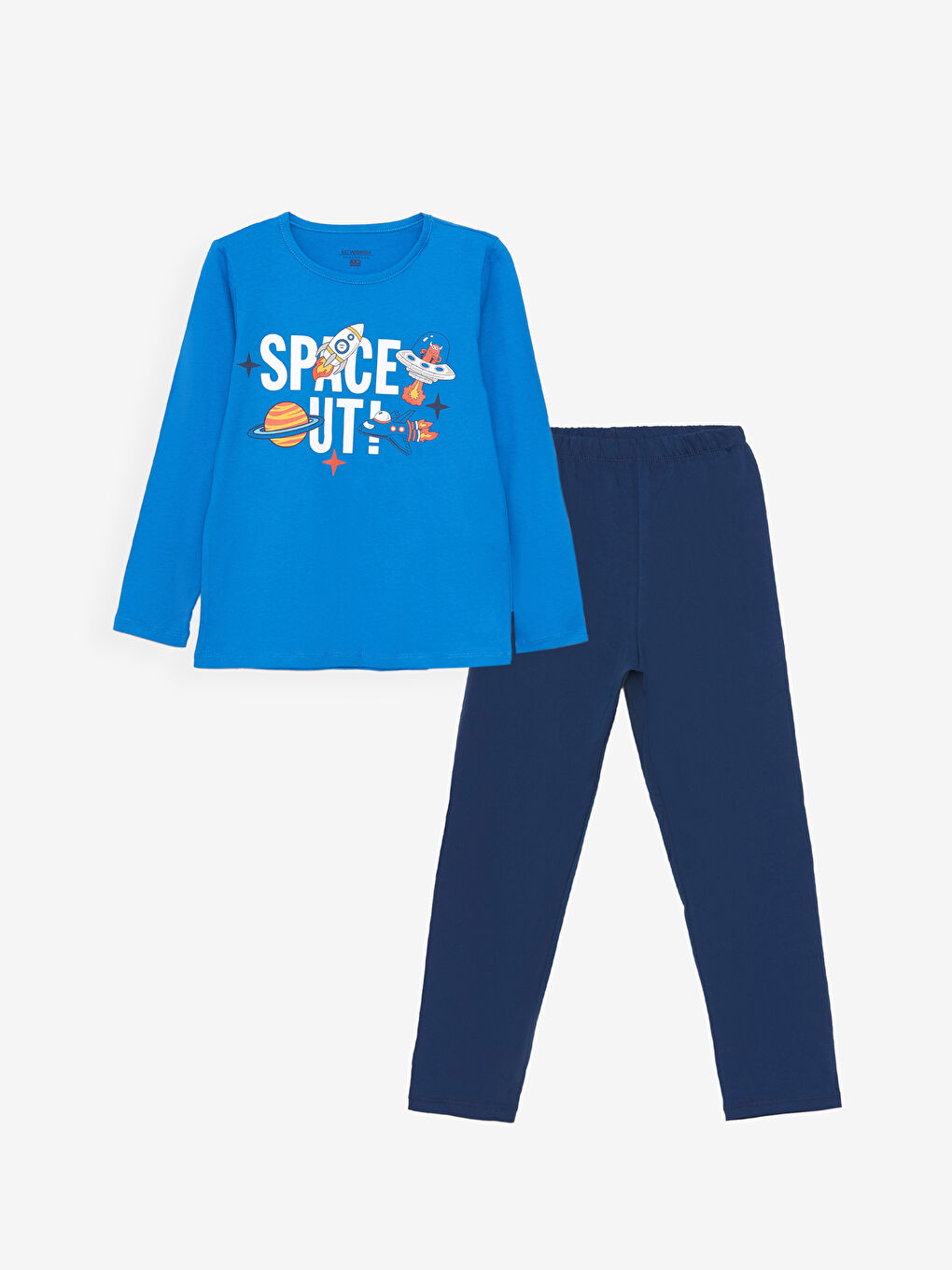 Mavi Bisiklet Yaka Baskılı Uzun Kollu Erkek Çocuk Pijama Takımı-3