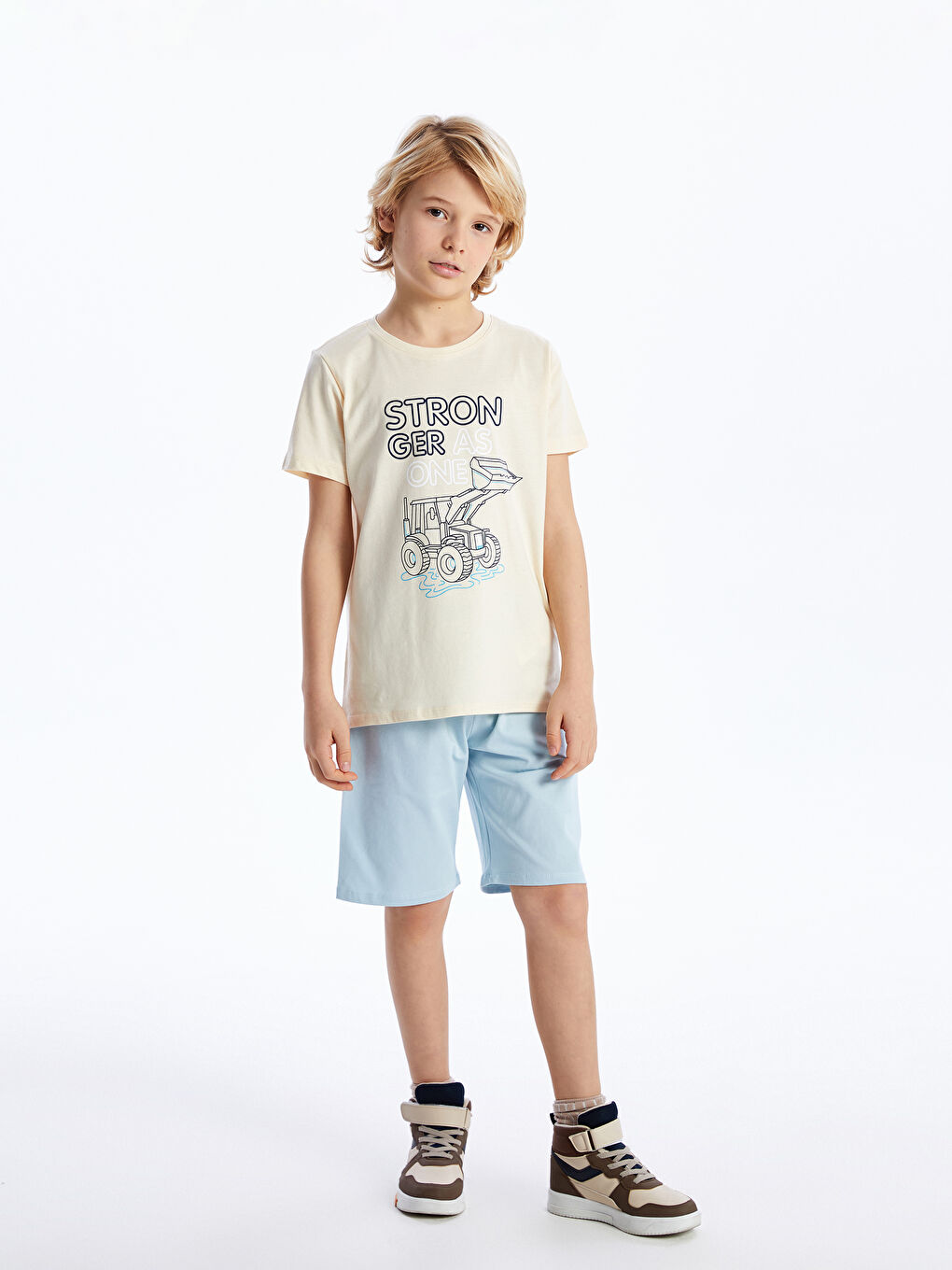 Crew Neck Printed Short Sleeve Boys' Shorts Pyjama Set -S4J378Z4-FRR