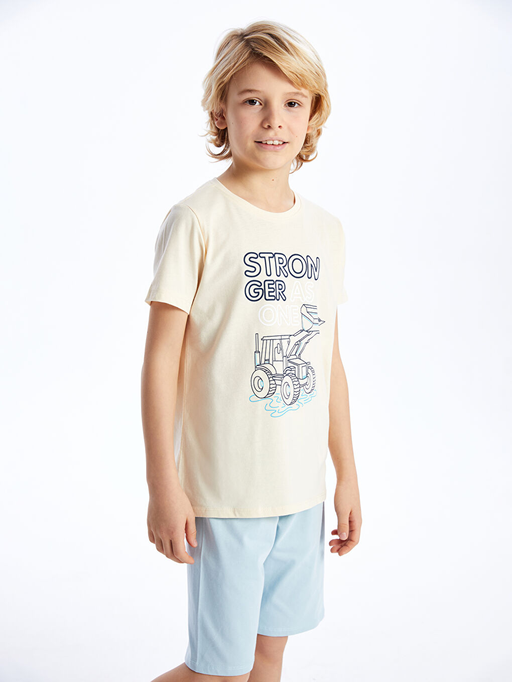 Crew Neck Printed Short Sleeve Boys' Shorts Pyjama Set -S4J378Z4-FRR