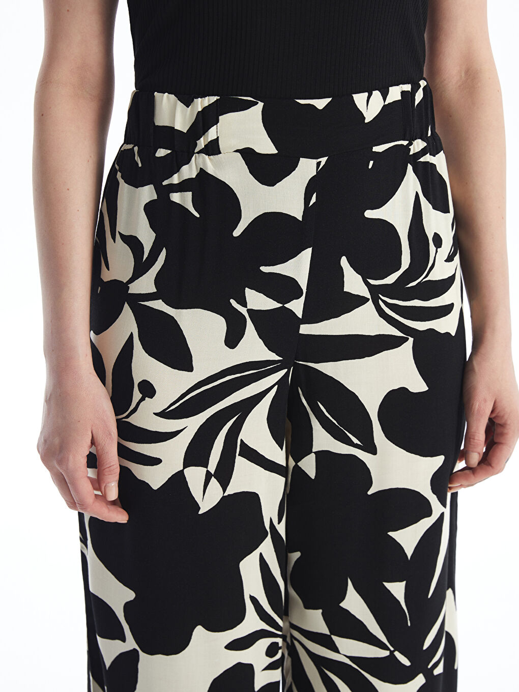 Elasticated Waist Patterned Wide Leg Women's Trousers-2