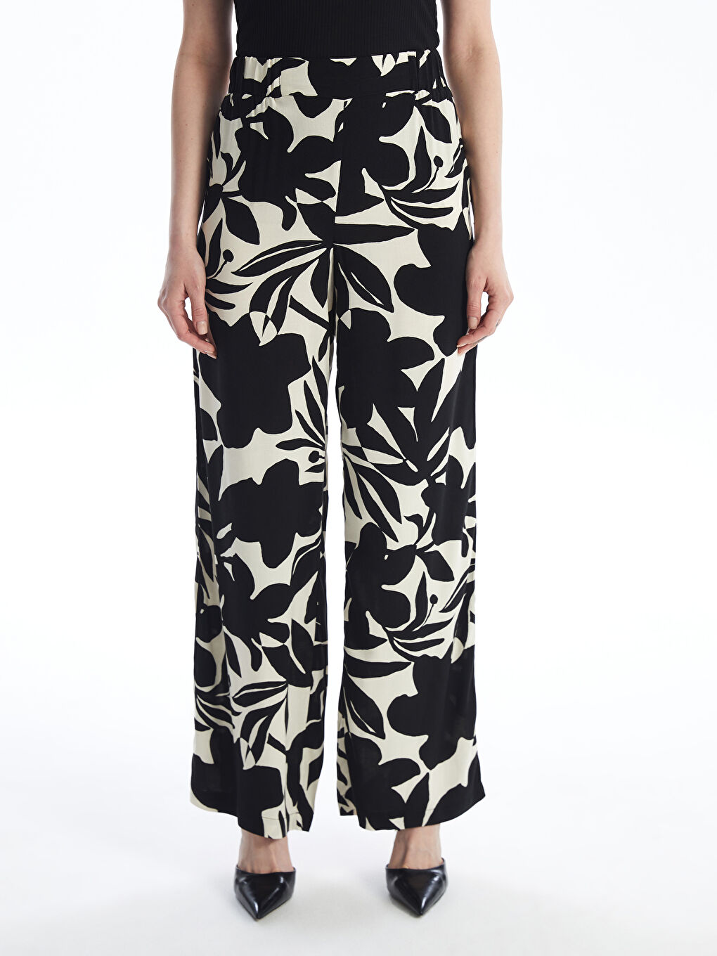 Elasticated Waist Patterned Wide Leg Women's Trousers-3