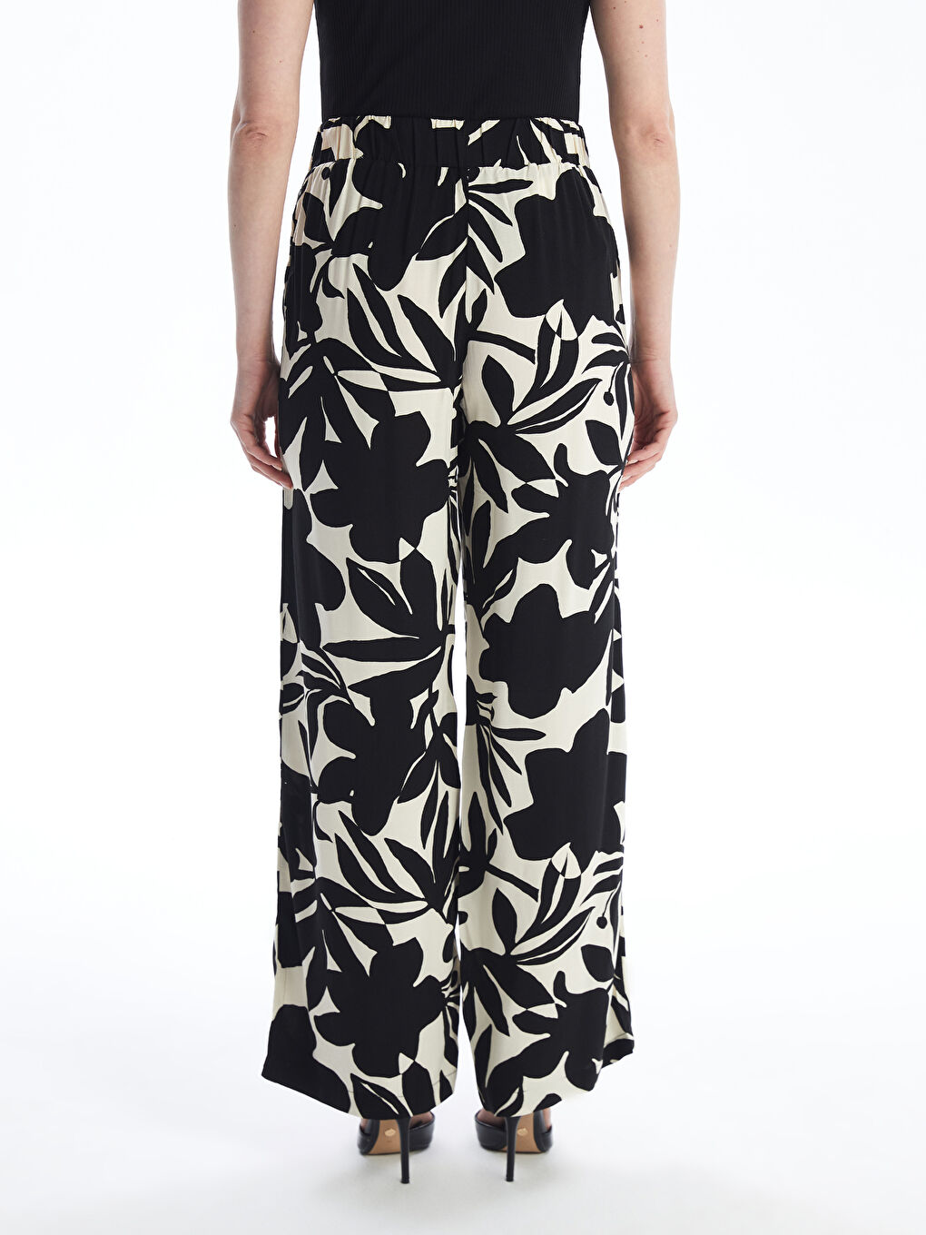 Elasticated Waist Patterned Wide Leg Women's Trousers-4
