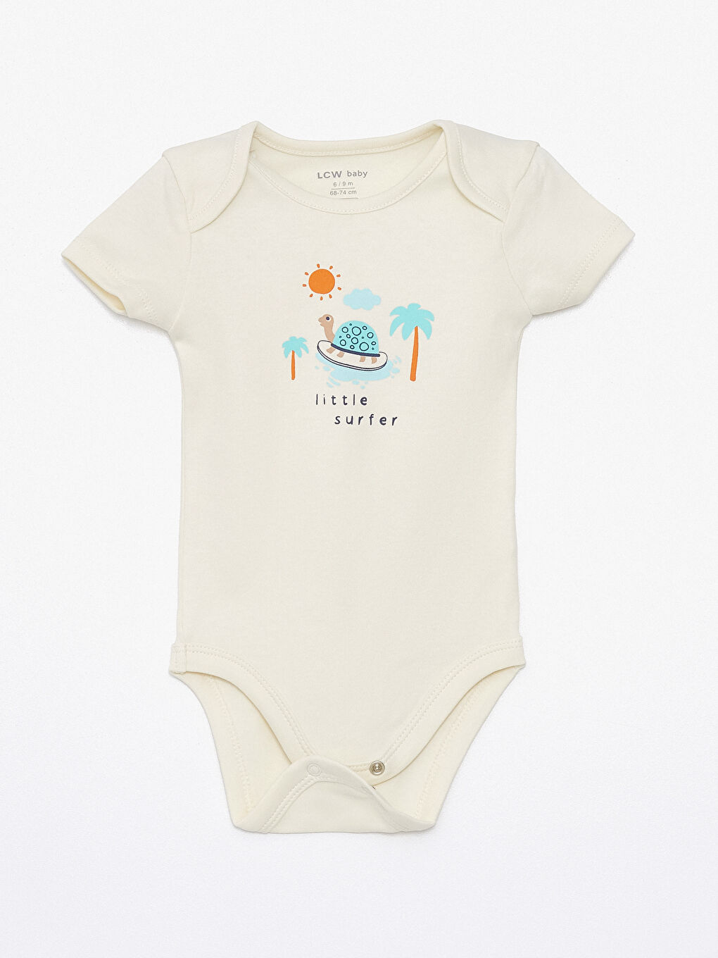 Ekru Baskılı Bisiklet Yaka Kısa Kollu Erkek Bebek Çıtçıtlı Bodysuit