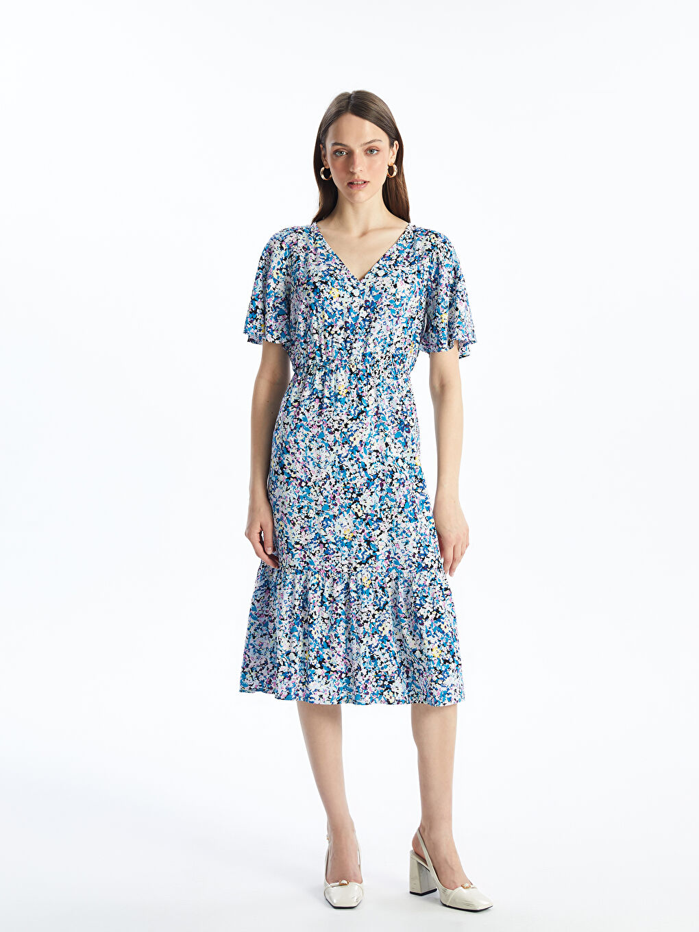 LCWAIKIKI Classic V-Neck Floral Short Sleeve Women's Dress -S4J414Z8-LQQ