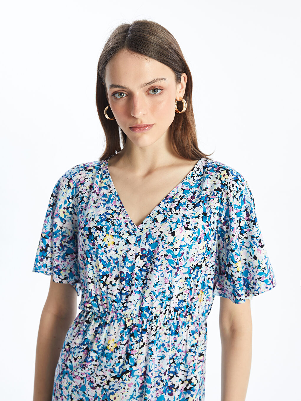 LCWAIKIKI Classic V-Neck Floral Short Sleeve Women's Dress -S4J414Z8-LQQ