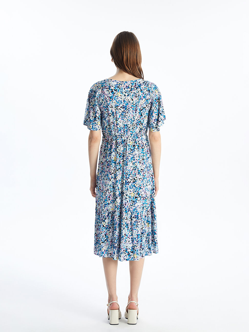 LCWAIKIKI Classic V-Neck Floral Short Sleeve Women's Dress -S4J414Z8-LQQ