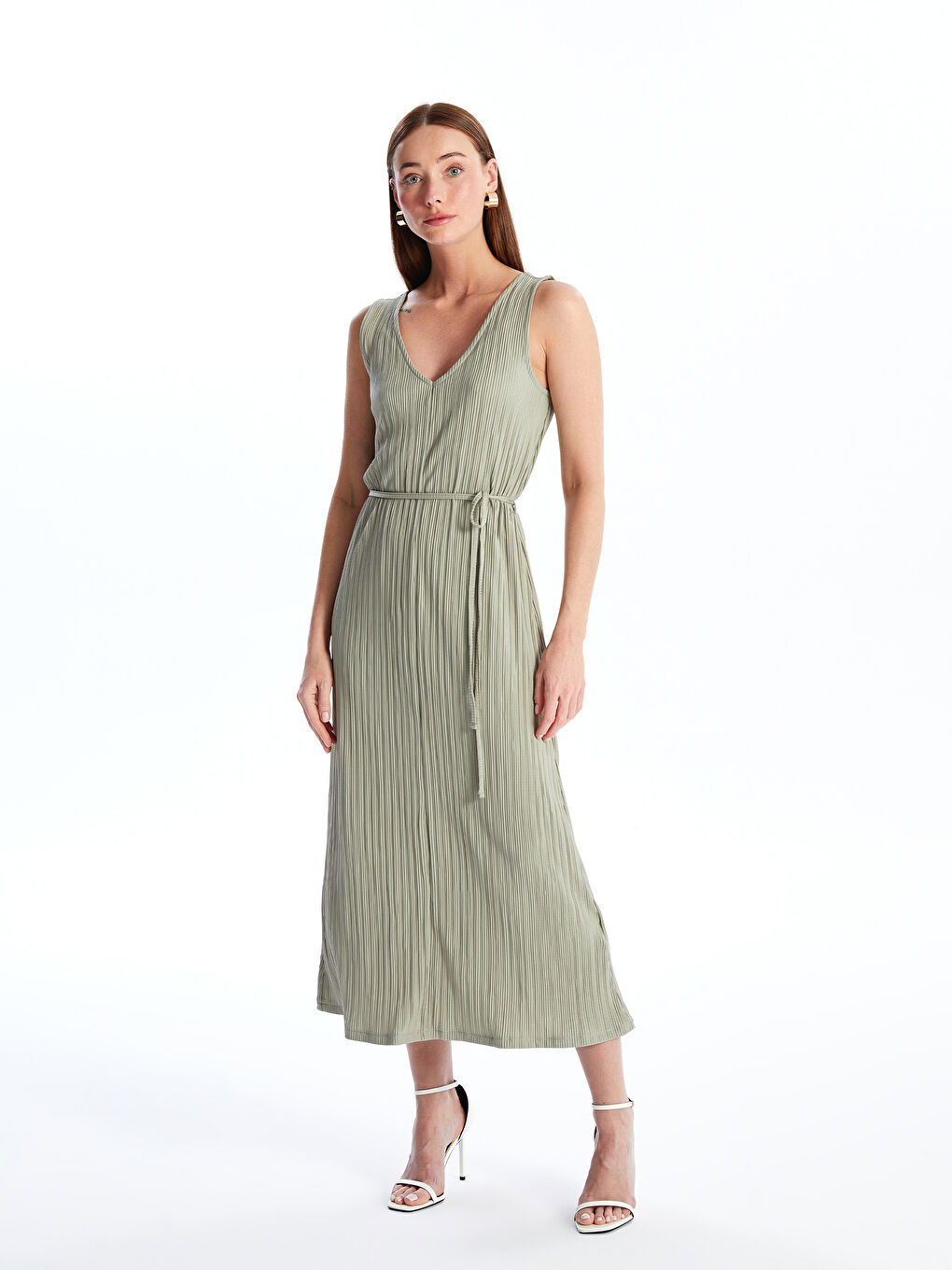 LCWAIKIKI Classic Women's V Neck Plain Dress -S4J419Z8-GNZ