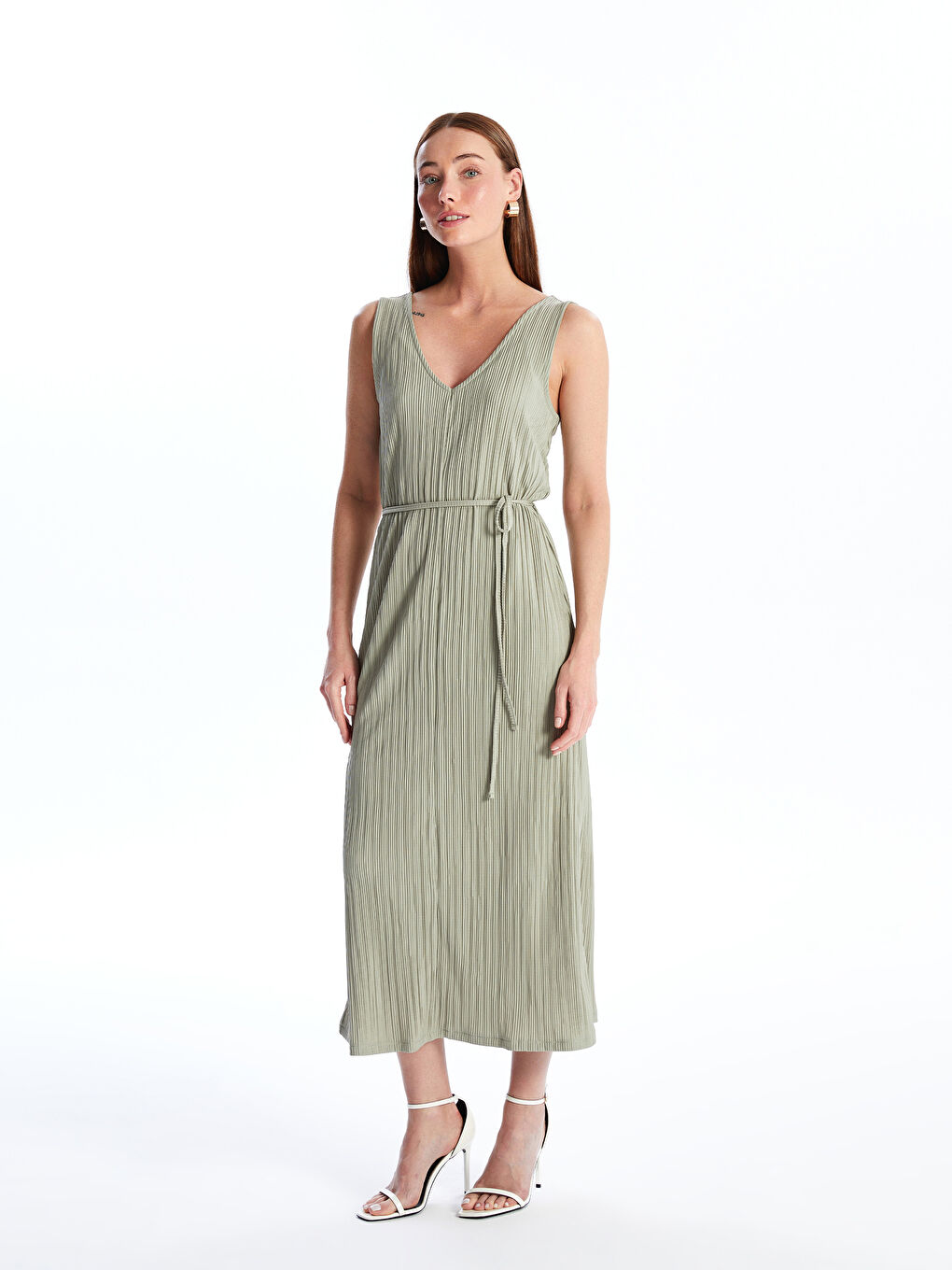 LCWAIKIKI Classic Women's V Neck Plain Dress -S4J419Z8-GNZ