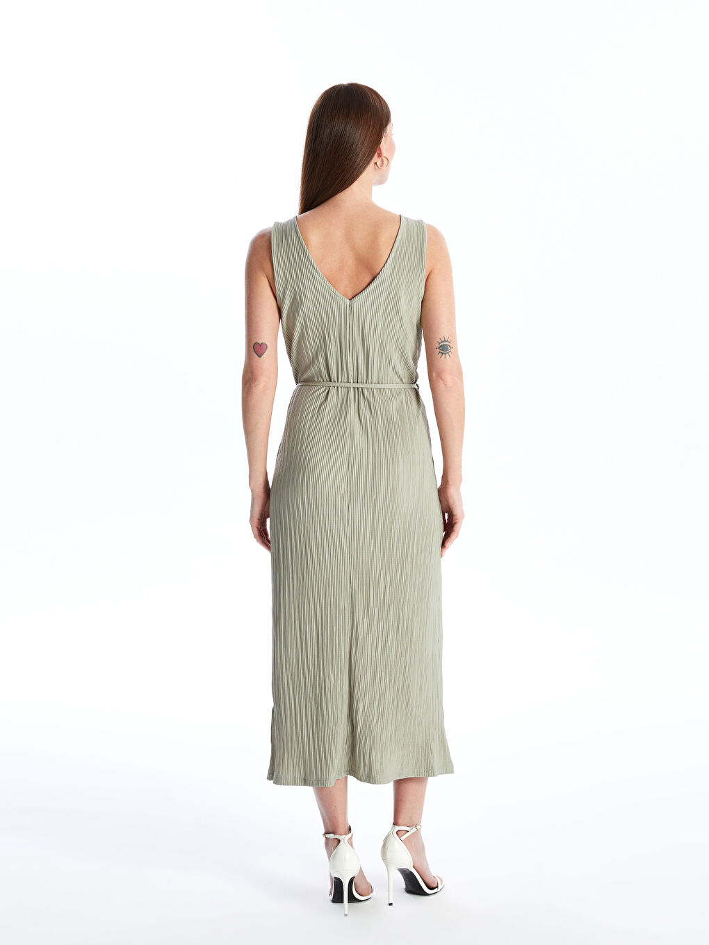 LCWAIKIKI Classic Women's V Neck Plain Dress -S4J419Z8-GNZ
