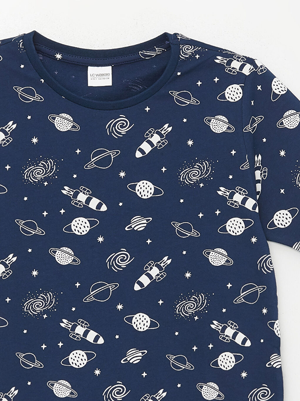 Lacivert Bisiklet Yaka Baskılı Kısa Kollu Erkek Çocuk Şortlu Pijama Takımı-4