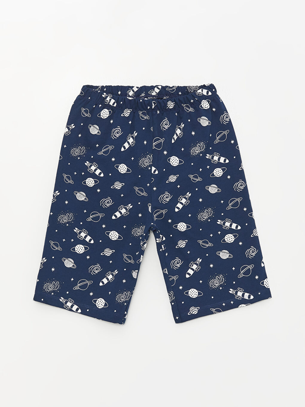 Lacivert Bisiklet Yaka Baskılı Kısa Kollu Erkek Çocuk Şortlu Pijama Takımı-6