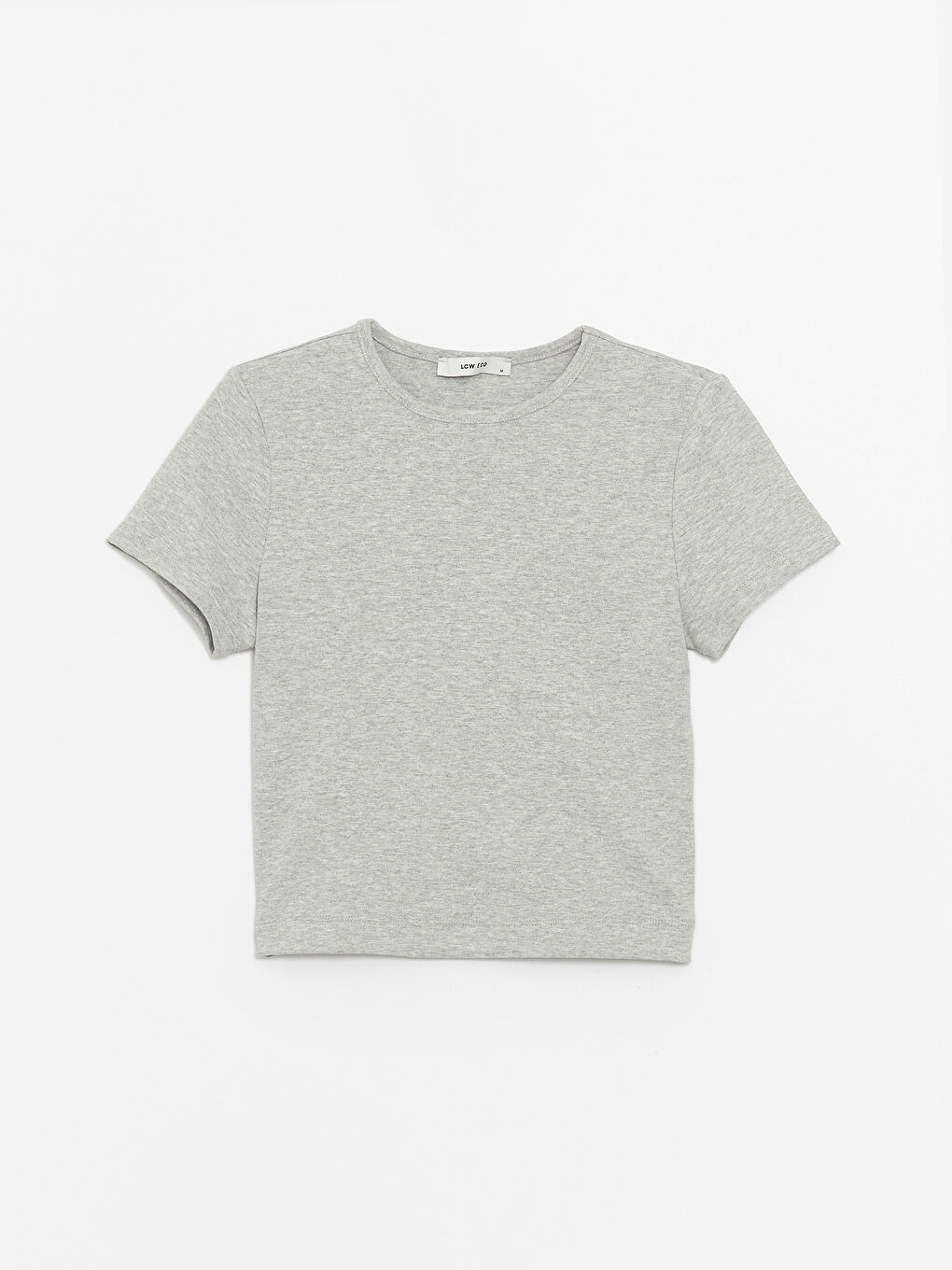 Gri Bisiklet Yaka Düz Kısa Kollu Kadın Tişört-5