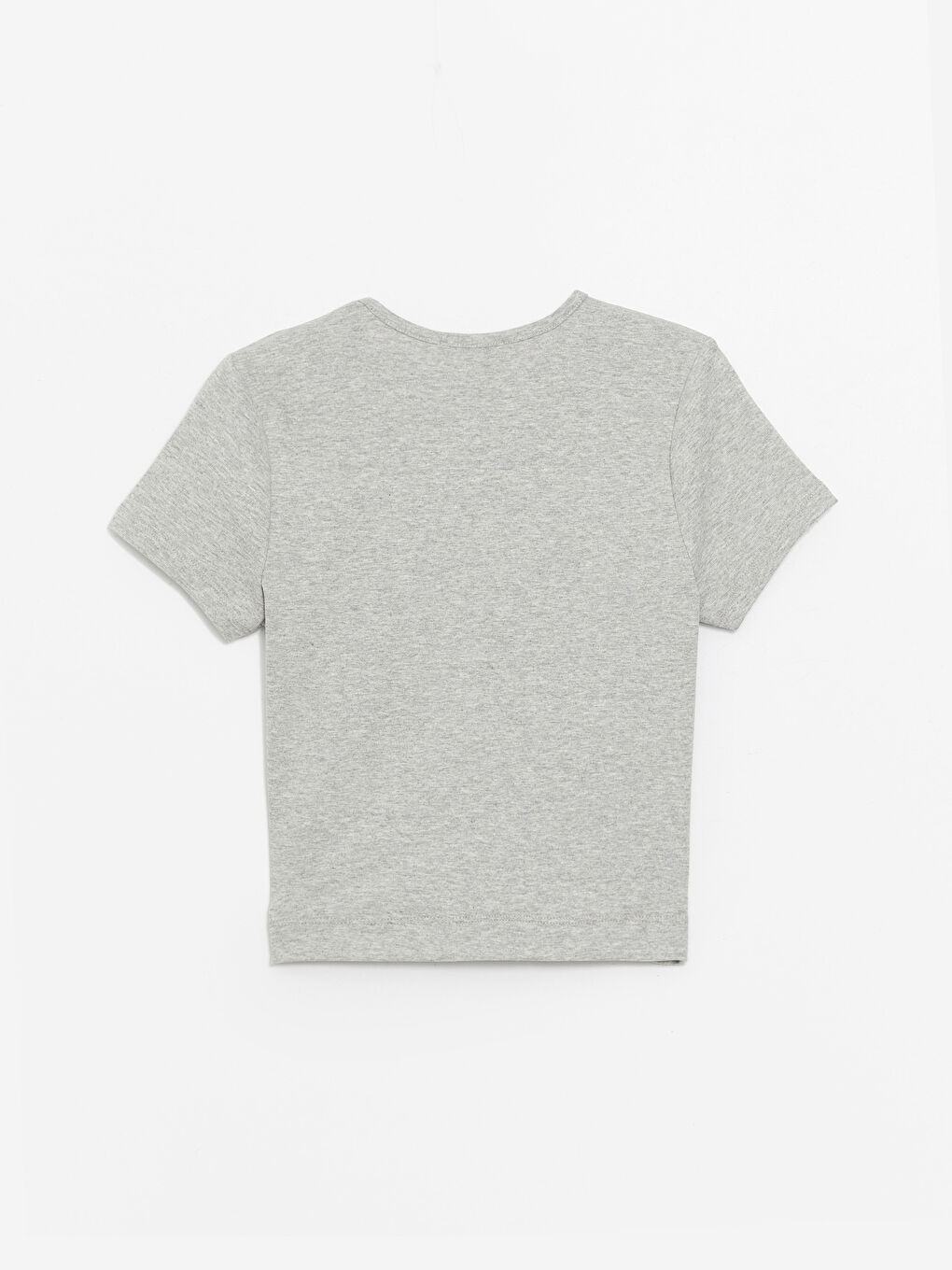 Gri Bisiklet Yaka Düz Kısa Kollu Kadın Tişört-6