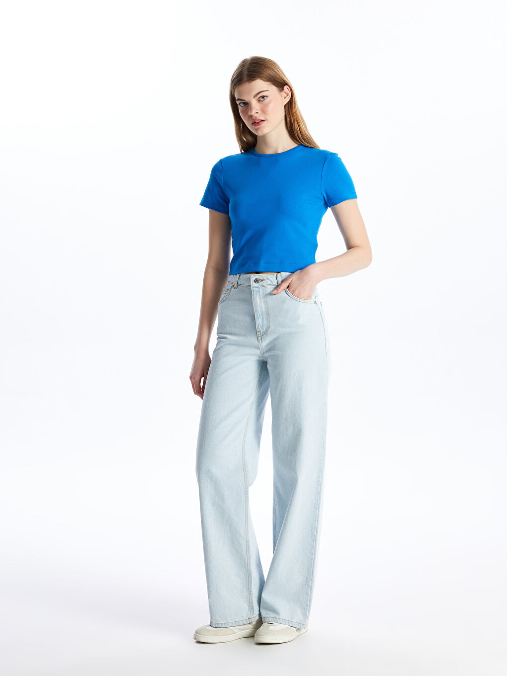 LCW ECO Crew Neck Plain Short Sleeve Women's T-Shirt -S4J556Z8-JXJ