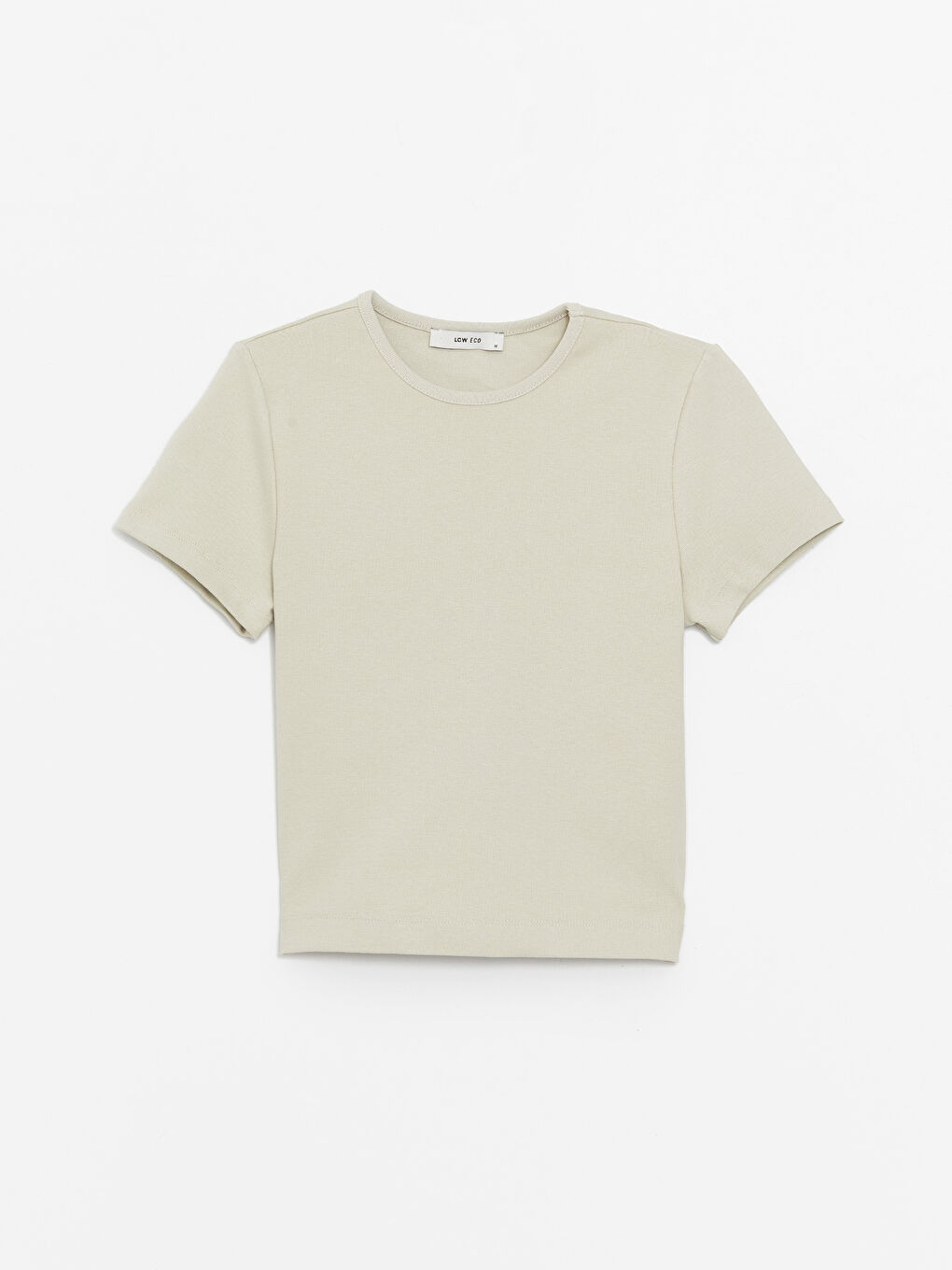 Gri Bisiklet Yaka Düz Kısa Kollu Kadın Tişört-5