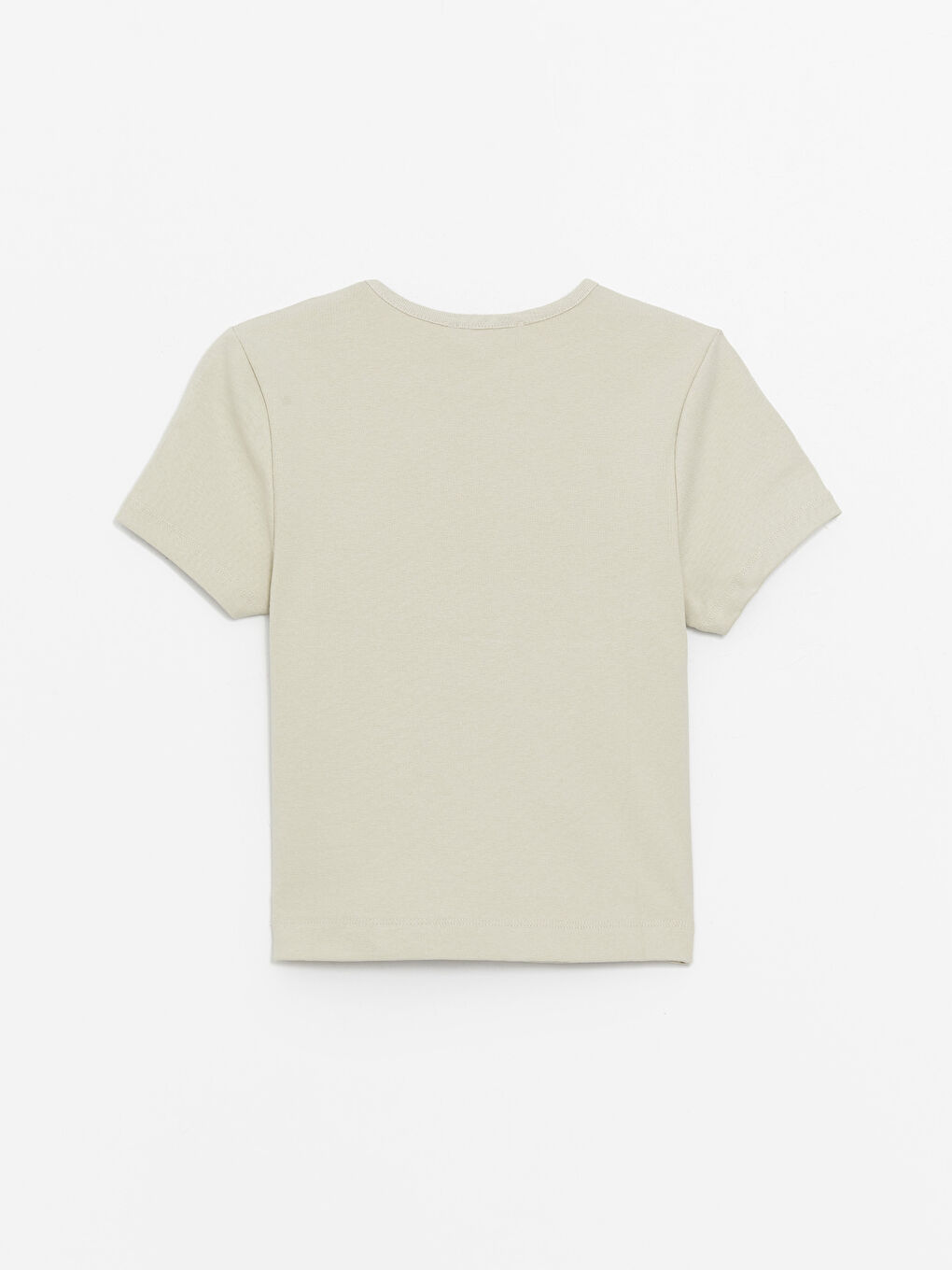 Gri Bisiklet Yaka Düz Kısa Kollu Kadın Tişört-6