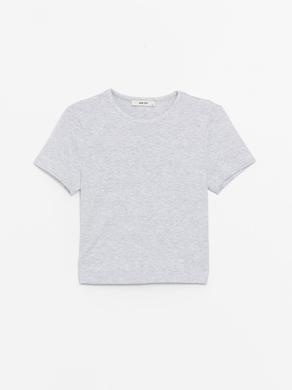 Gri Bisiklet Yaka Düz Kısa Kollu Kadın Tişört-5