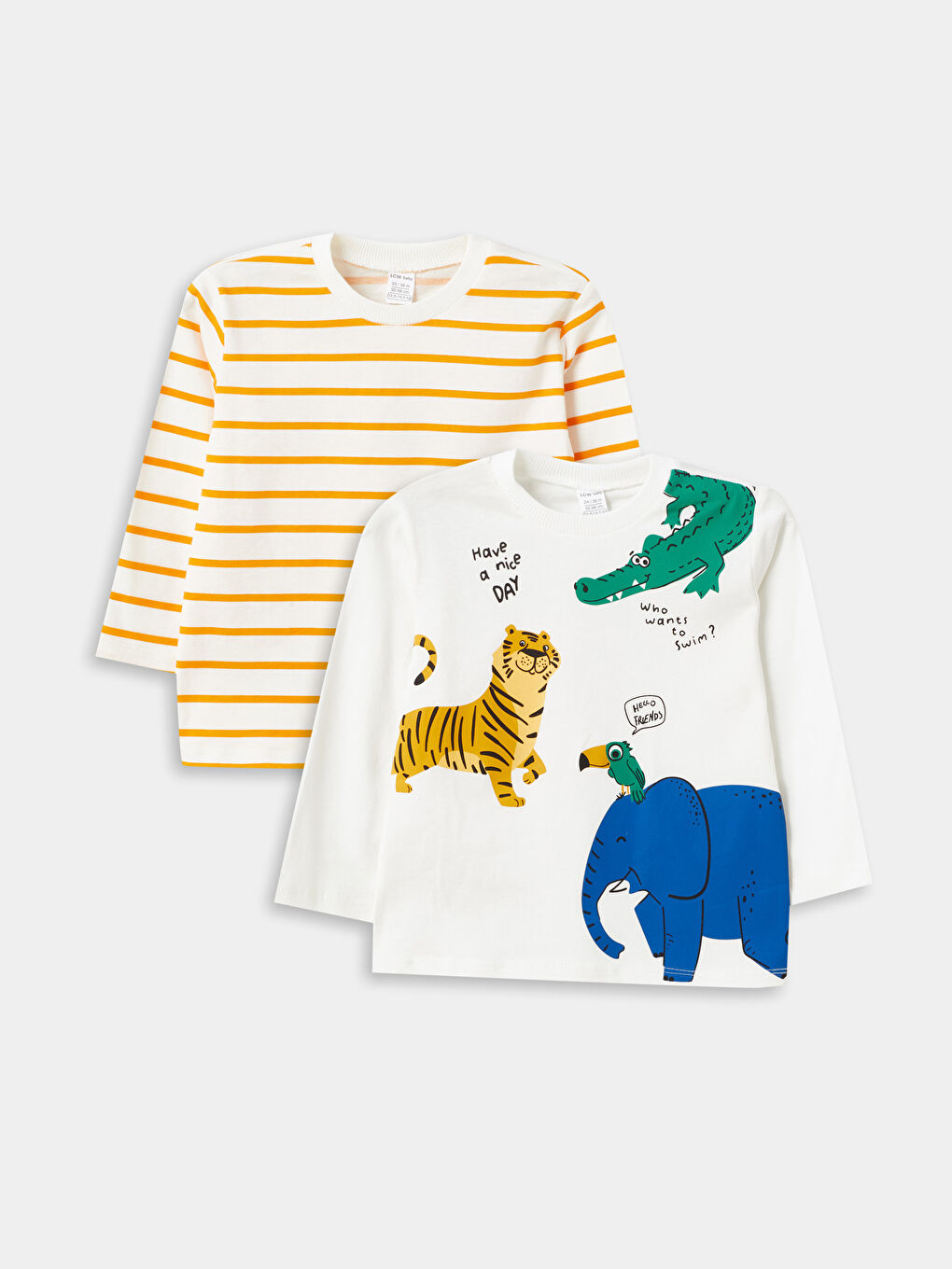 Crew Neck Long Sleeve Printed Baby Boys' T-Shirt 2 Pack