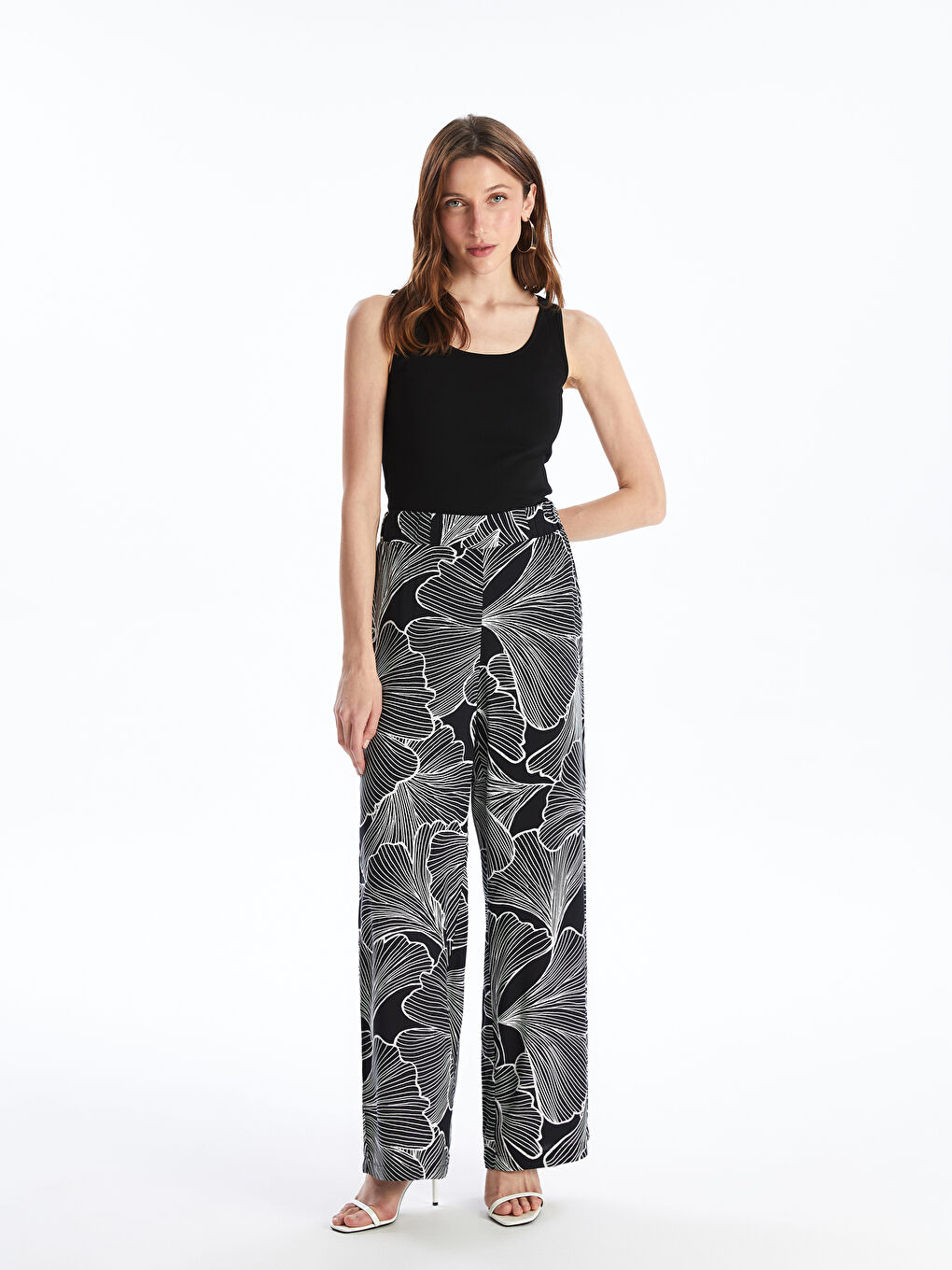 Elasticated Waist Patterned Women's Palazzo Trousers -S4J600Z8-LQJ