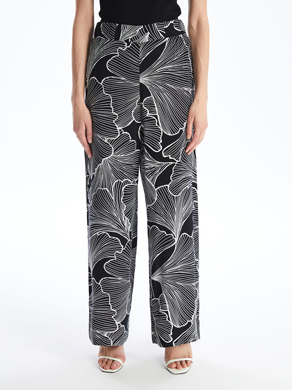 Elasticated Waist Patterned Women's Palazzo Trousers -S4J600Z8-LQJ