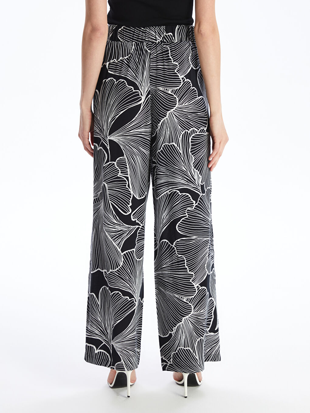 Elasticated Waist Patterned Women's Palazzo Trousers -S4J600Z8-LQJ