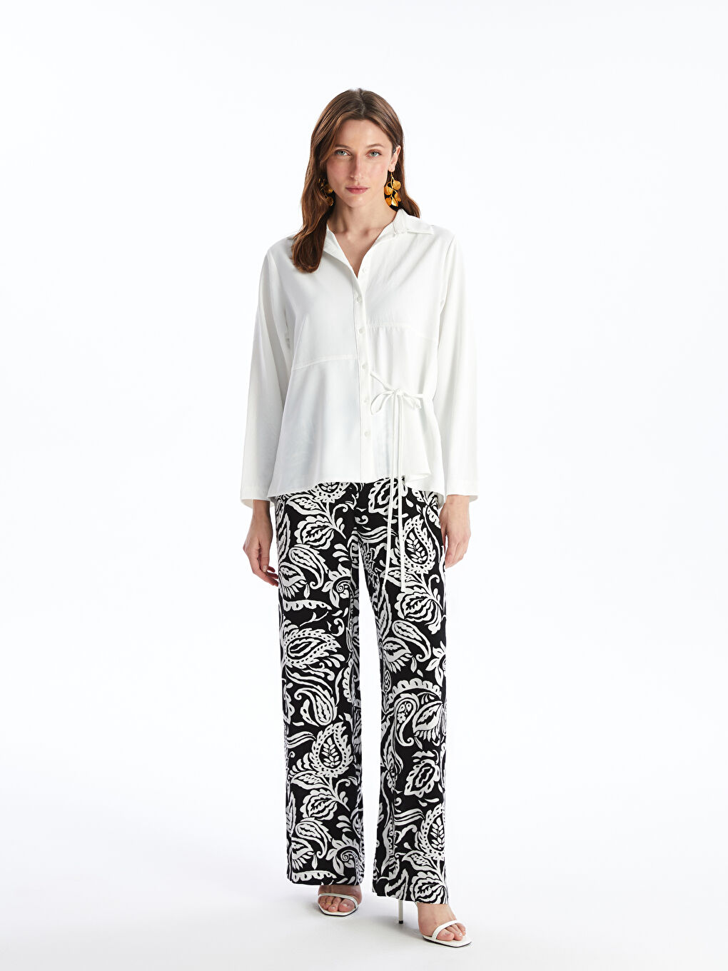 Elasticated Waist Patterned Women's Palazzo Trousers -S4J600Z8-SW7