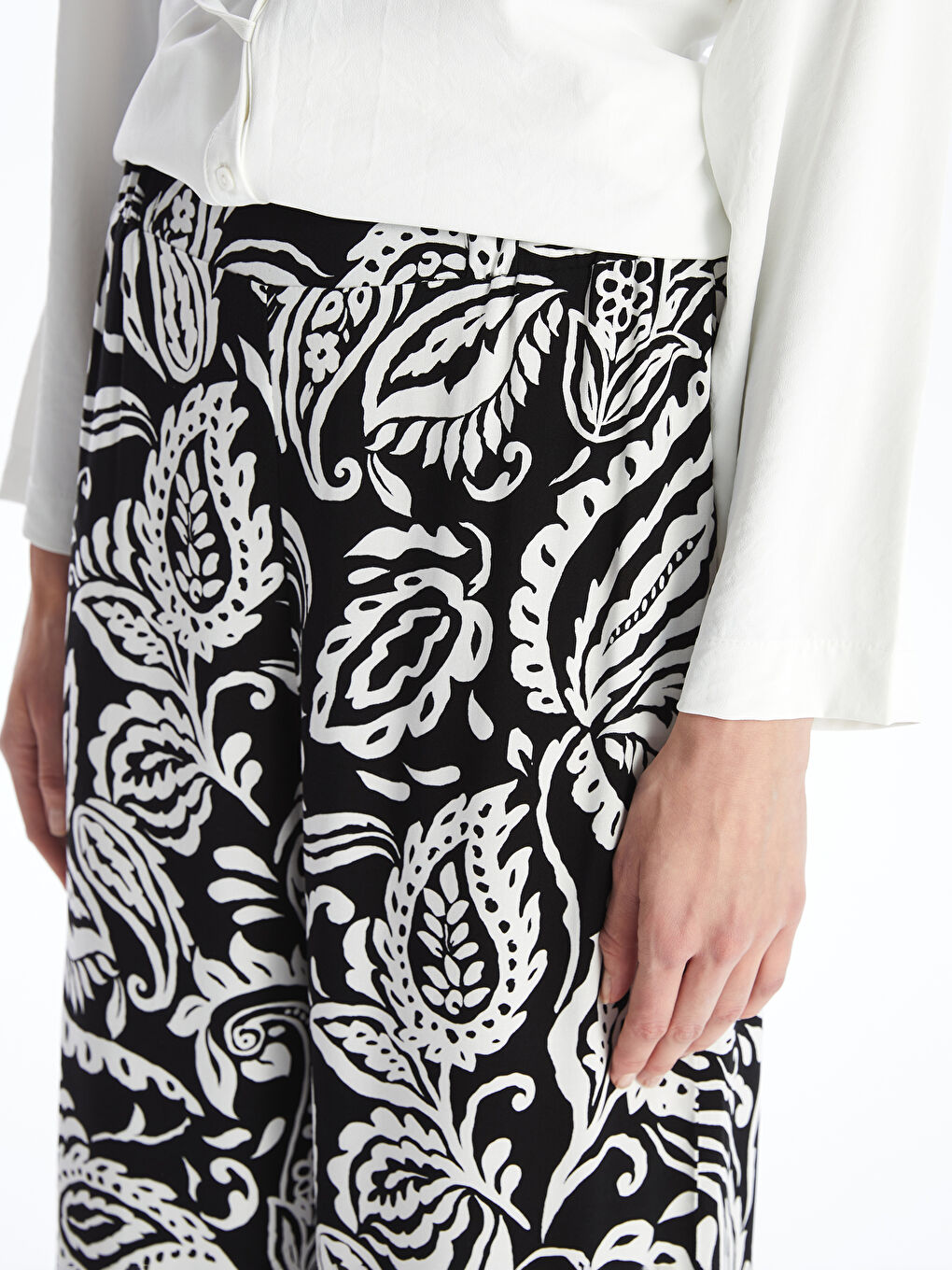 Elasticated Waist Patterned Women's Palazzo Trousers -S4J600Z8-SW7