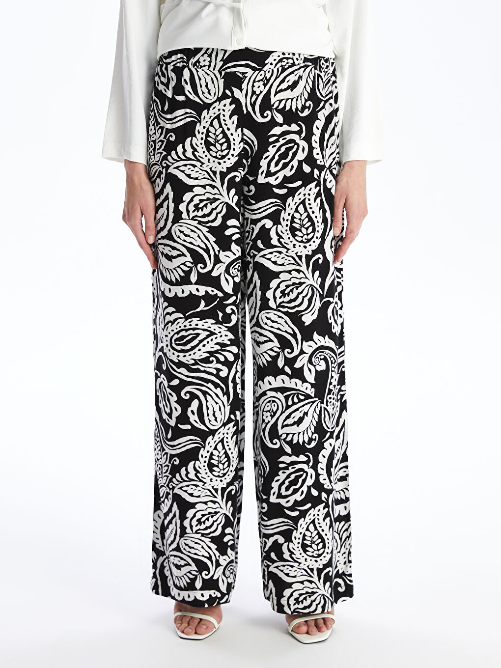 Elasticated Waist Patterned Women's Palazzo Trousers -S4J600Z8-SW7