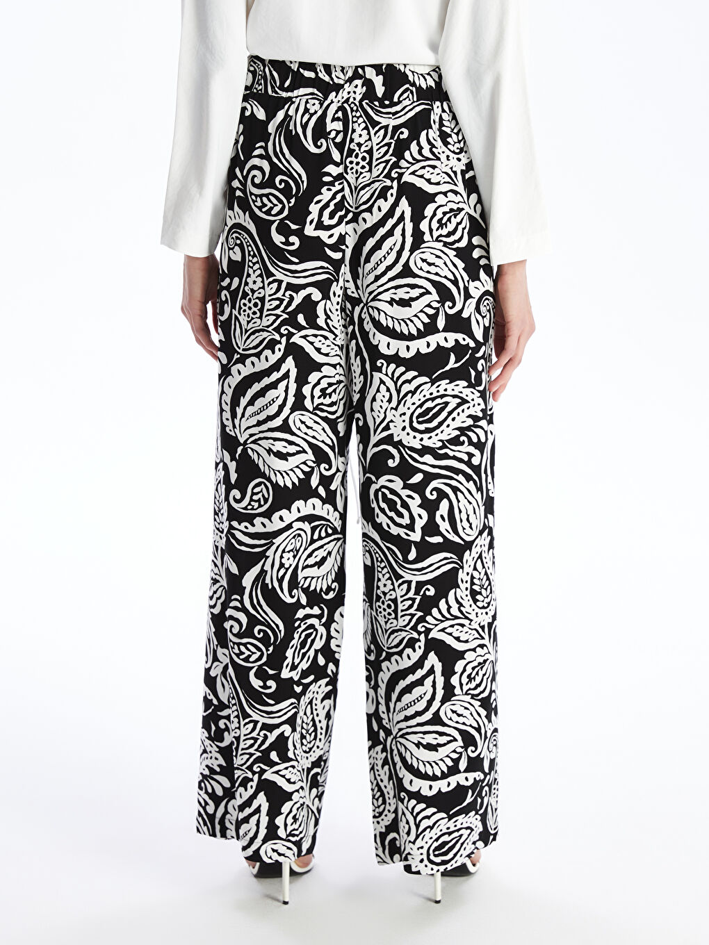 Elasticated Waist Patterned Women's Palazzo Trousers -S4J600Z8-SW7