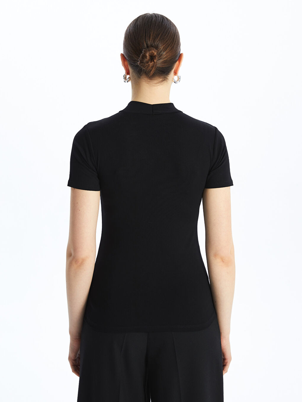 Funnel Neck Plain Short Sleeve Women's T-Shirt -S4J601Z8-CVL