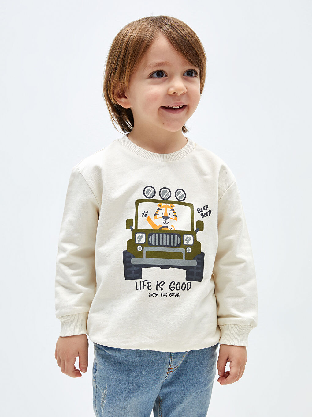 LC WAIKIKI Crew Neck Long Sleeve Printed Baby Boys' Sweatshirt -S4J634Z1-QVK