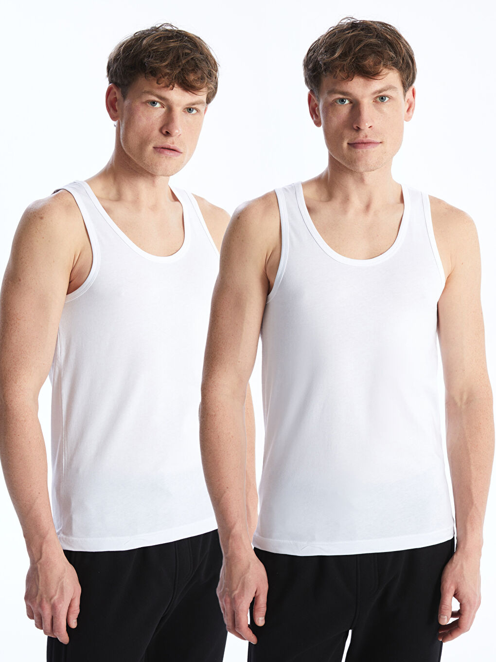 Beyaz U Yaka Penye Erkek Atlet 2'li