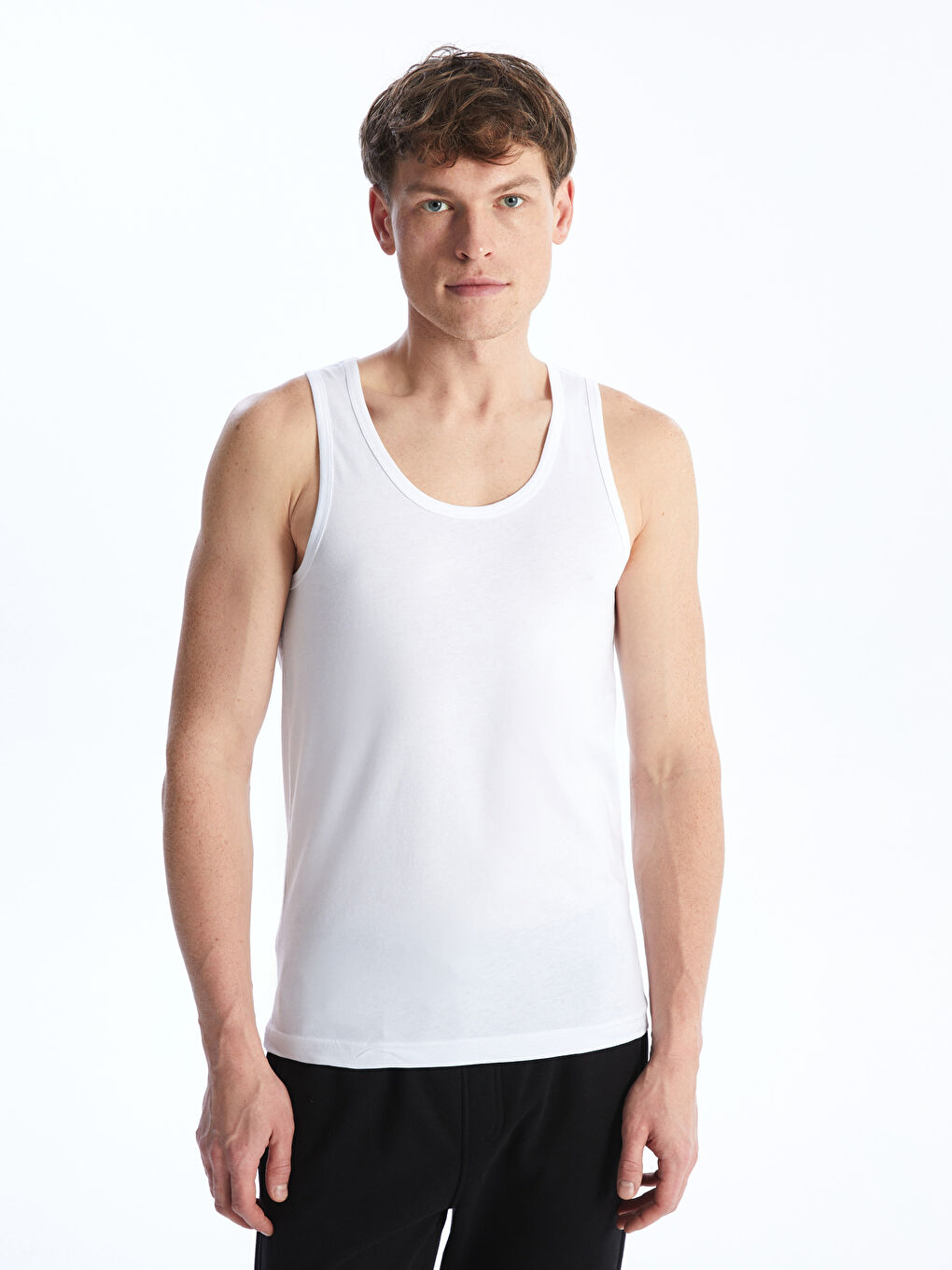 Beyaz U Yaka Penye Erkek Atlet 2'li-1