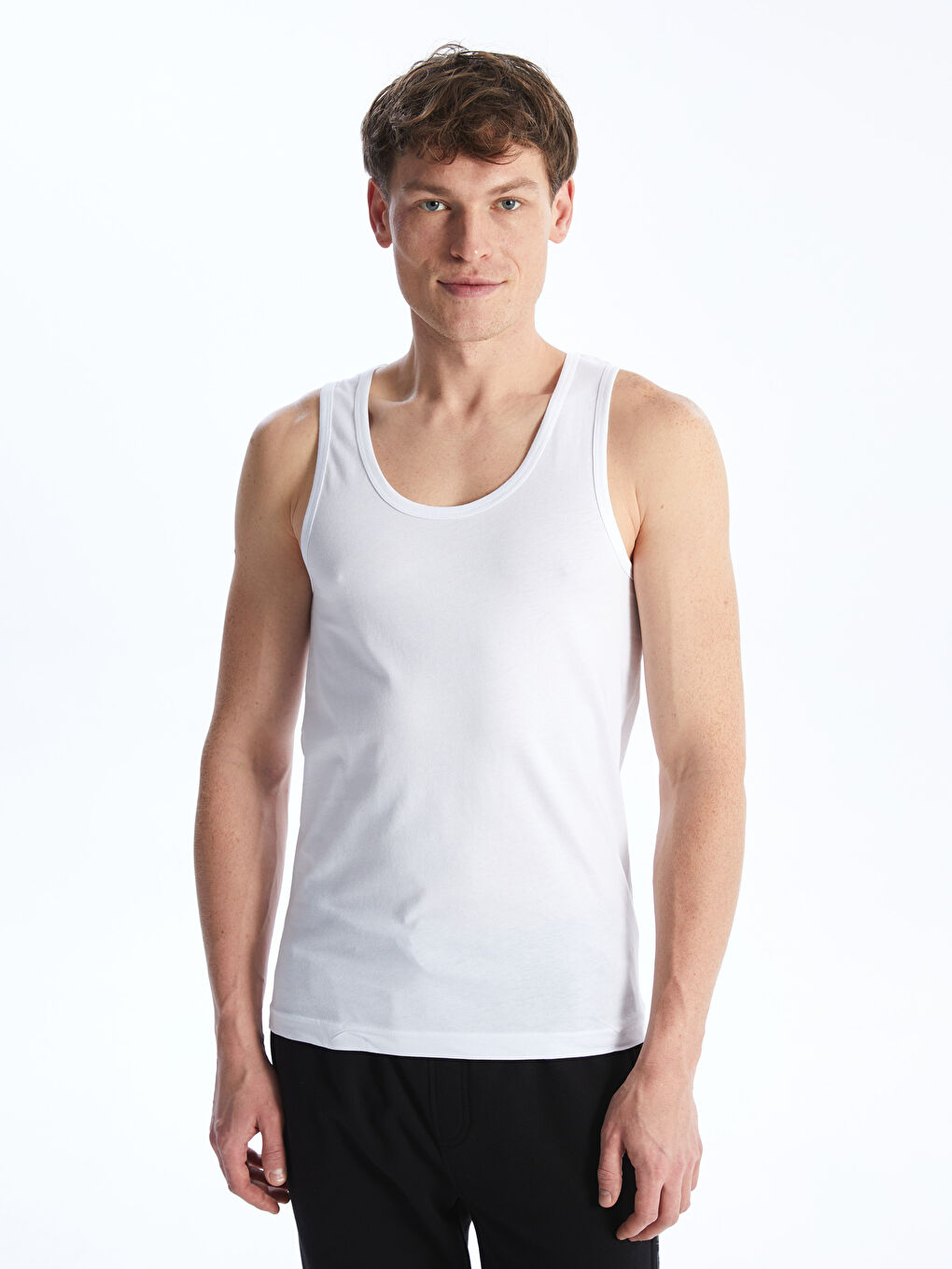 Beyaz U Yaka Penye Erkek Atlet 2'li-3