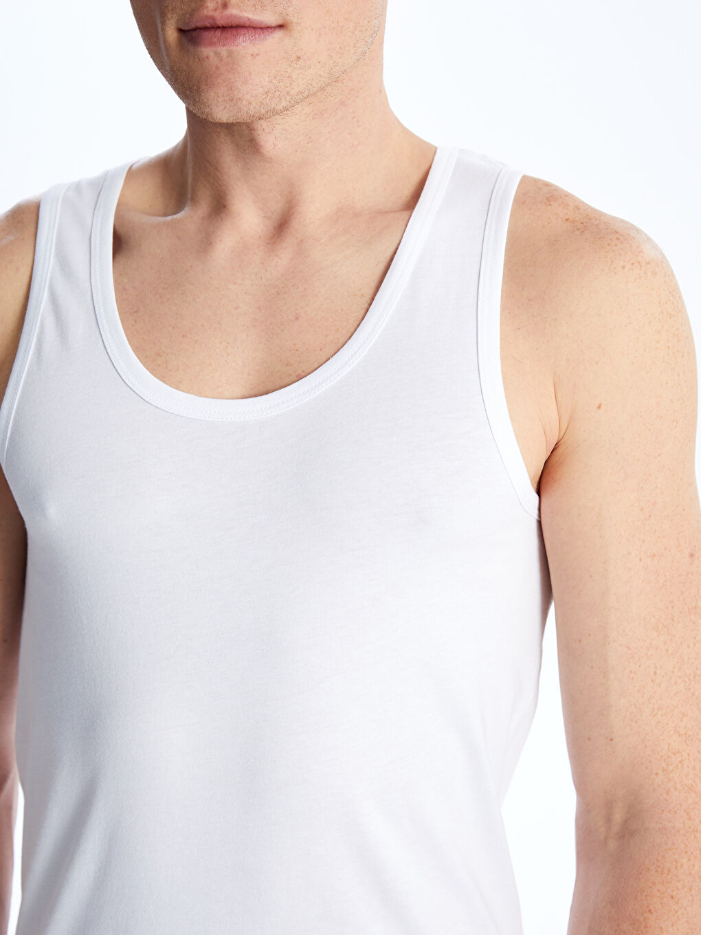 Beyaz U Yaka Penye Erkek Atlet 2'li-5