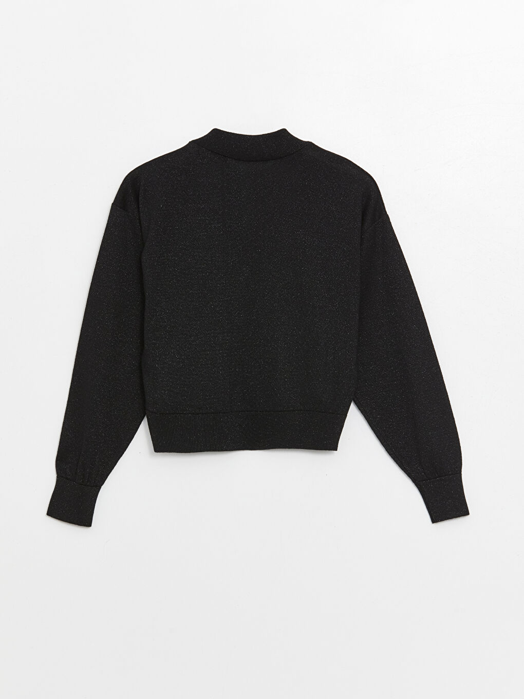 Siyah Bisiklet Yaka Parlak Görünümlü Uzun Kollu Kadın Fermuarlı Sweatshirt-6