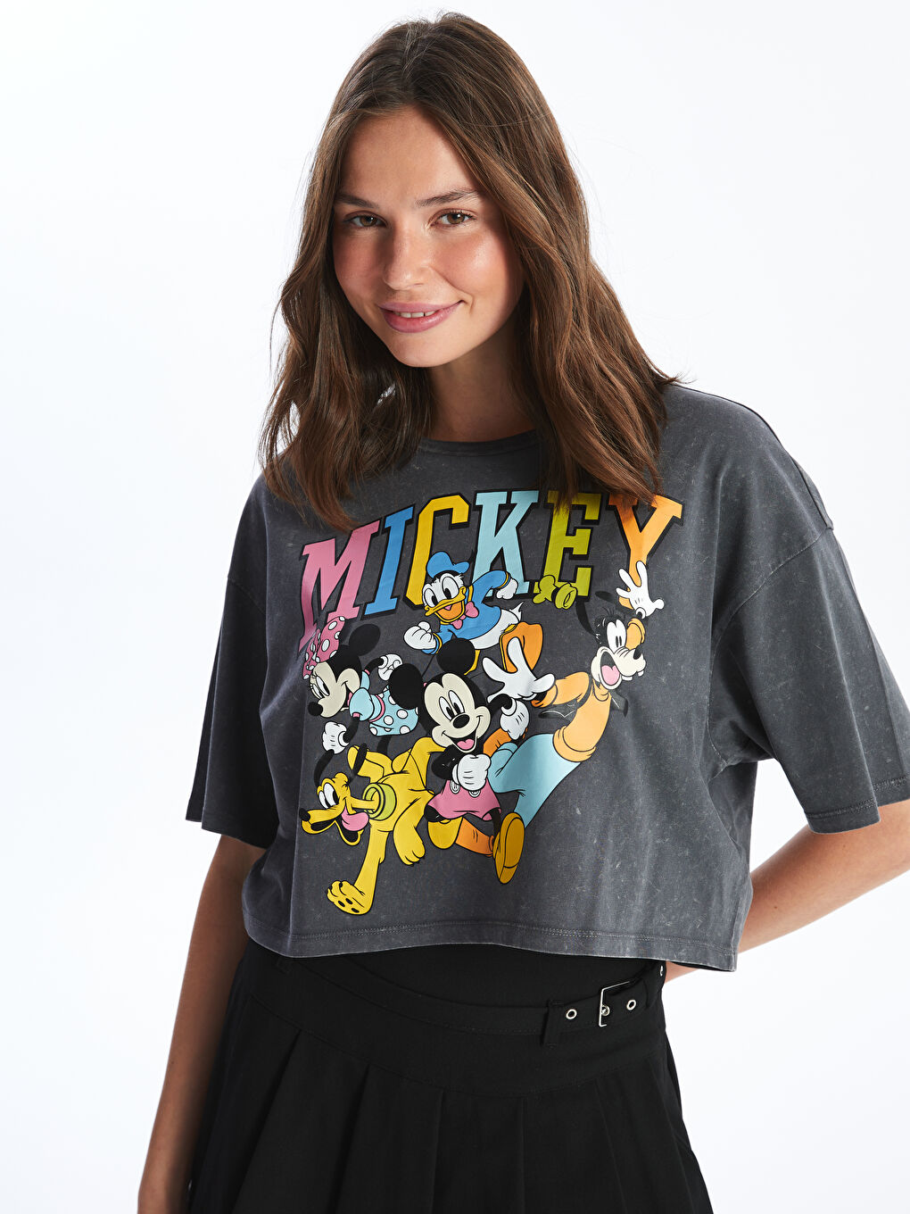 Crew Neck Mickey and Friends Printed Short Sleeve Women's Crop Top -S4J679Z8-S4K