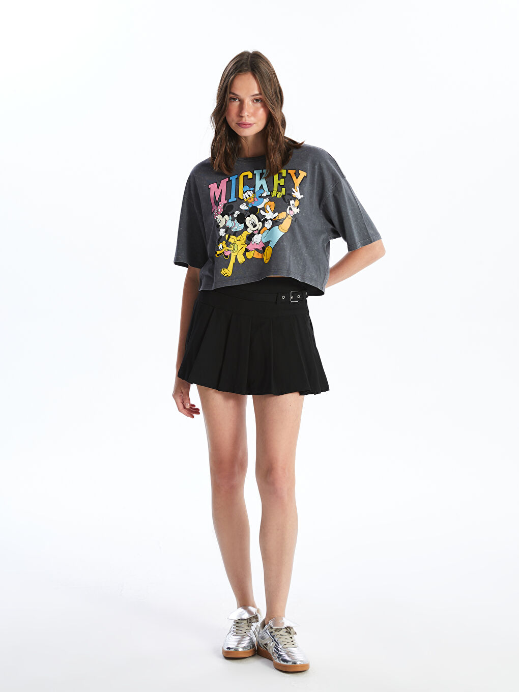Crew Neck Mickey and Friends Printed Short Sleeve Women's Crop Top -S4J679Z8-S4K