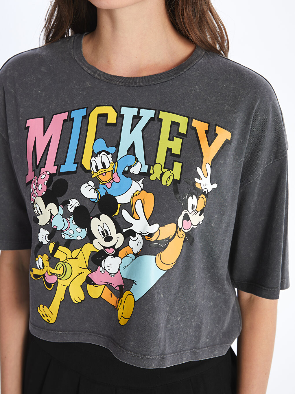 Crew Neck Mickey and Friends Printed Short Sleeve Women's Crop Top -S4J679Z8-S4K