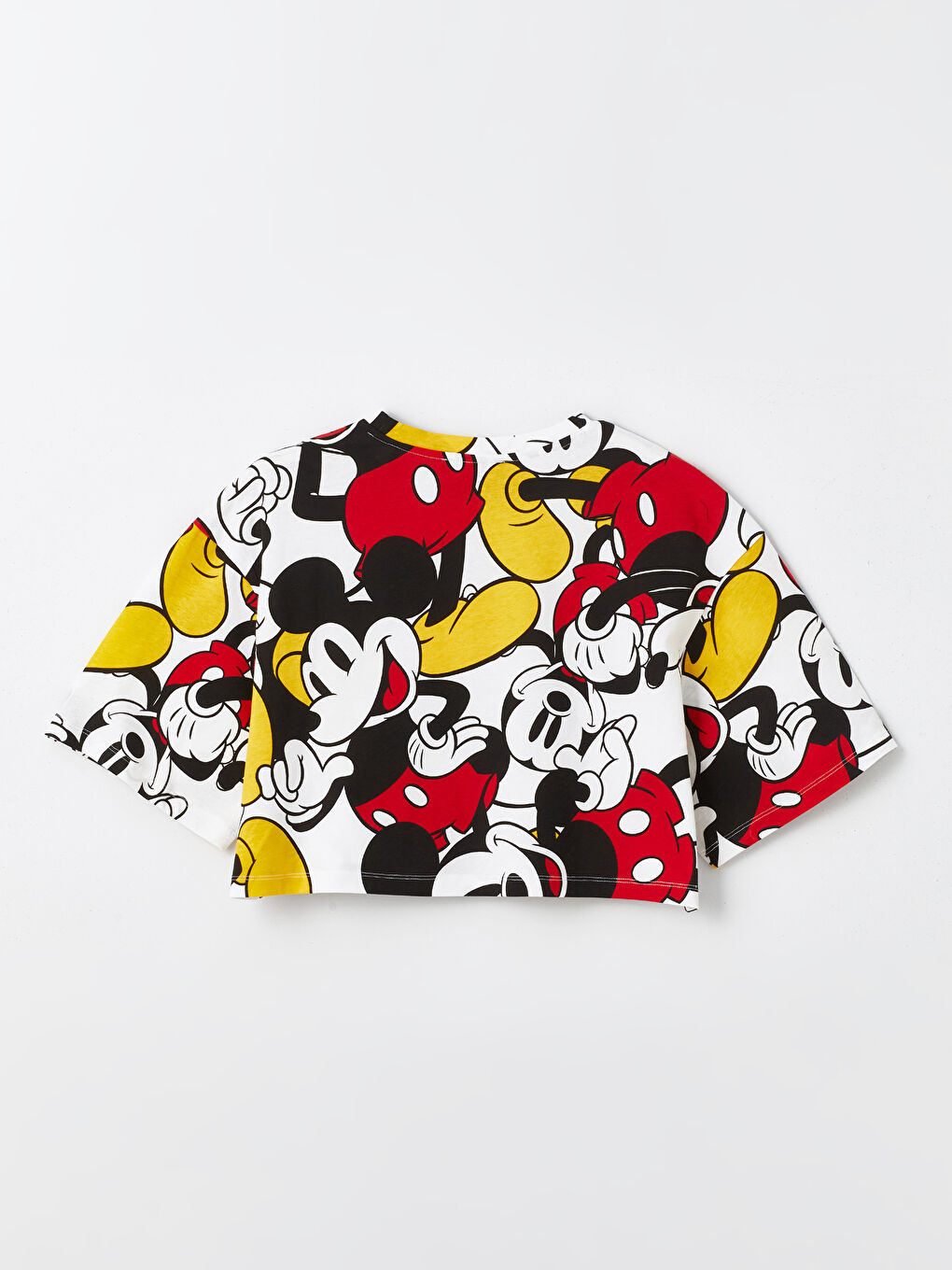 XSIDE Ekru Bisiklet Yaka Mickey Mouse Baskılı Kısa Kollu Kadın Crop - 6