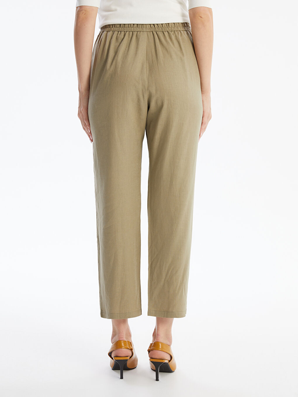 Elasticated Waist Plain Linen Blend Women's Trousers -S4J736Z8-VEY