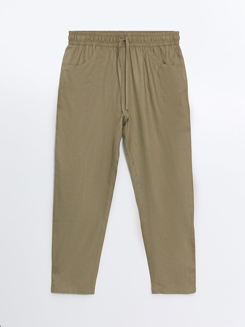 Elasticated Waist Plain Linen Blend Women's Trousers -S4J736Z8-VEY