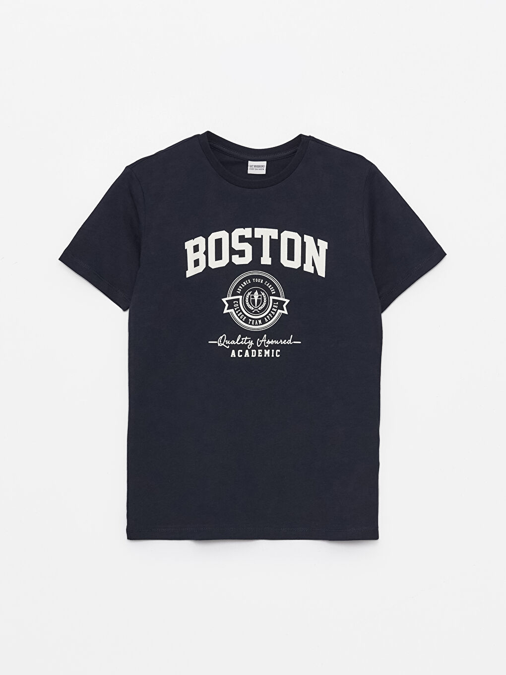 Lacivert Bisiklet Yaka Baskılı Kısa Kollu Erkek Çocuk Tişört-3