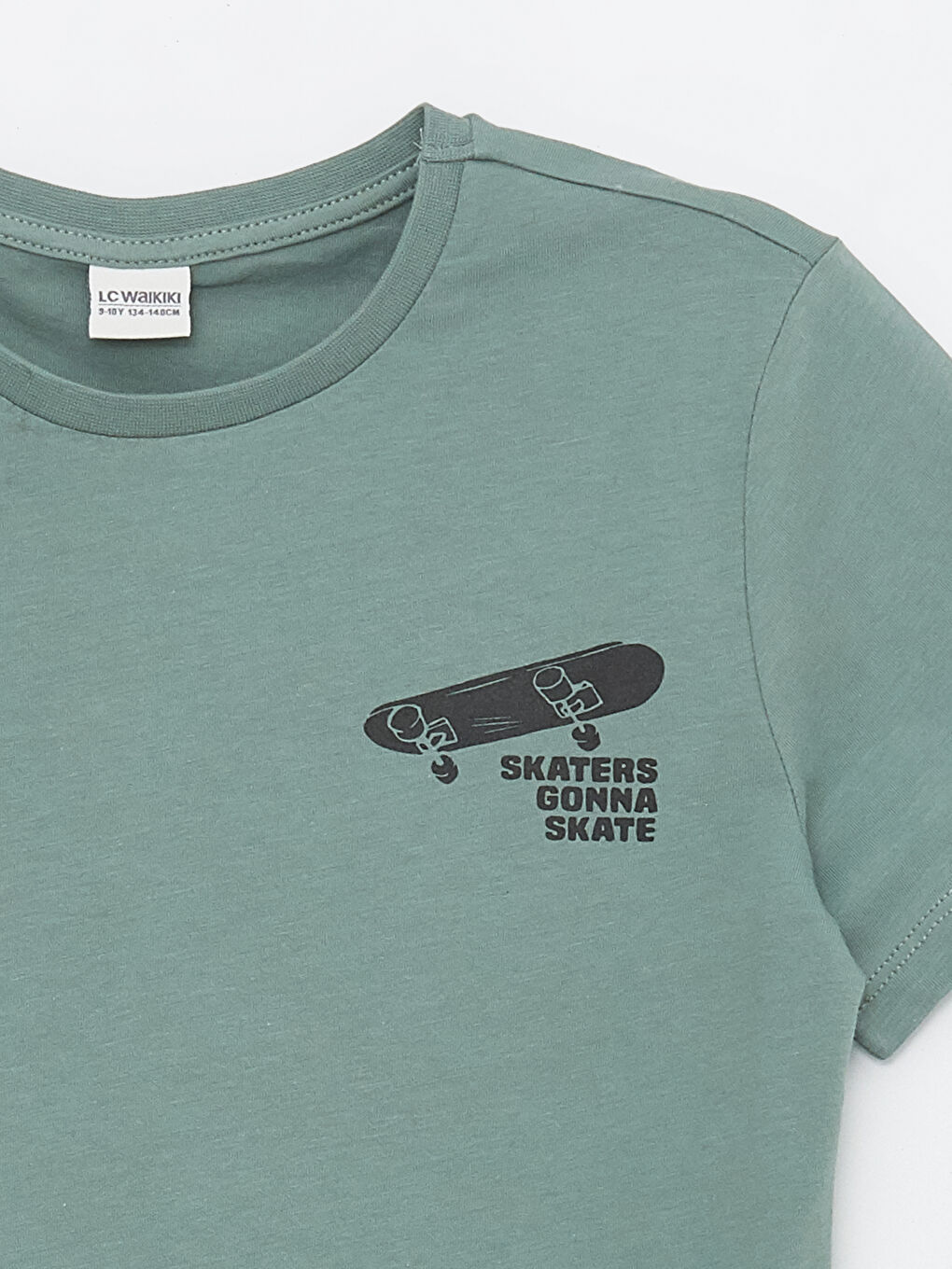 Yeşil Bisiklet Yaka Baskılı Kısa Kollu Erkek Çocuk Tişört-4