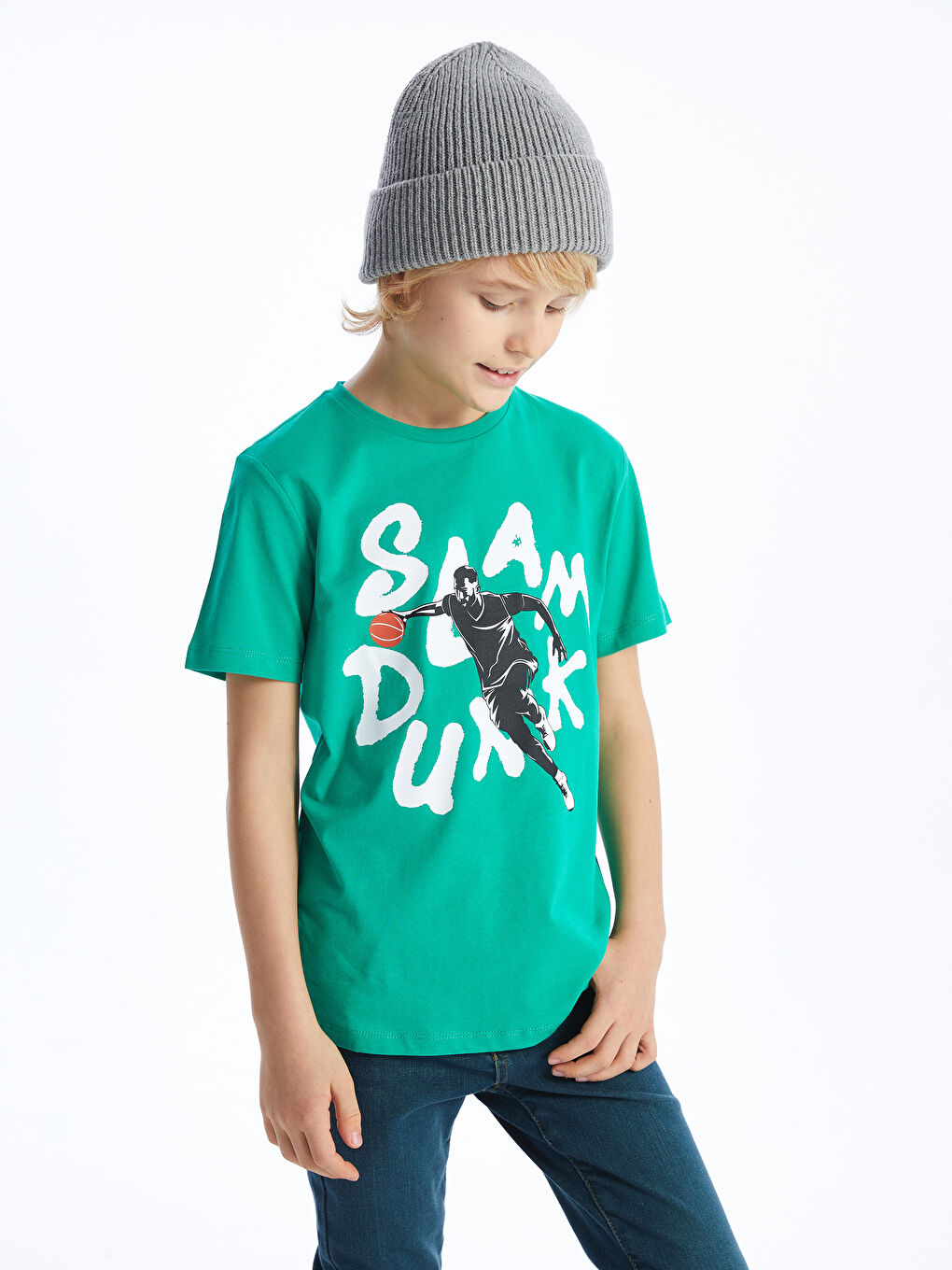 Yeşil Bisiklet Yaka Baskılı Kısa Kollu Erkek Çocuk Tişört