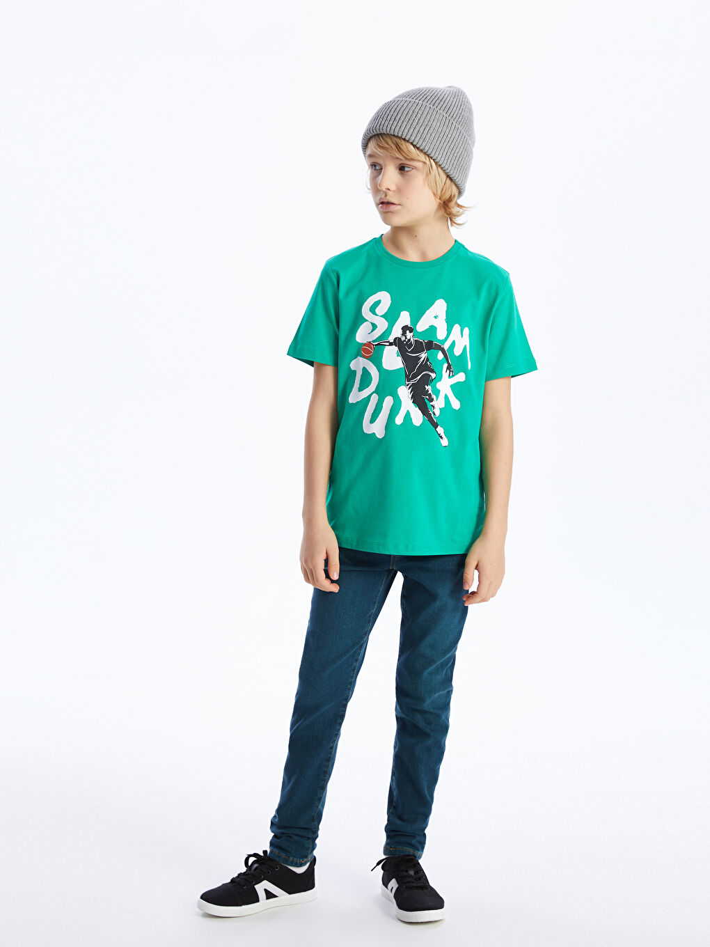 Yeşil Bisiklet Yaka Baskılı Kısa Kollu Erkek Çocuk Tişört-1